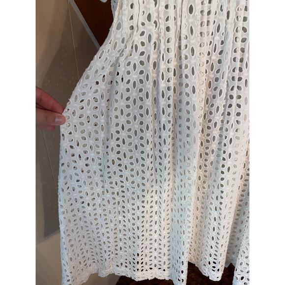 Madewell Eyelet Lace Ruffle Sleeve Pintuck Mini Dress sz L - Picture 3 of 9